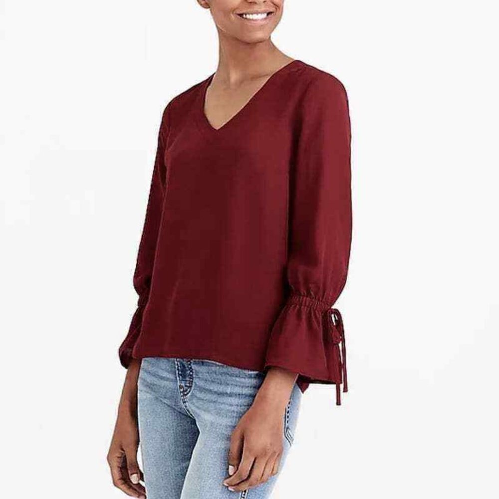 J. Crew Mercantile Bow-Sleeve Top Red Size 10 EUC L2544
